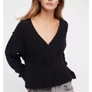 Free People Black Front Twist Cotton Chunky Knit‎ Sweater Women's Size Medium